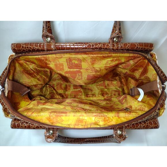 Samantha Brown Croco-Embossed Dowel Travel Bag Tote Work Weekender CARAMEL BEIGE - Picture 4 of 16